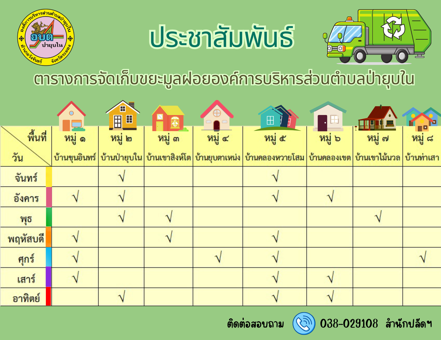 ตารางการจัดเก็บขยะมูลฝอยองค์การบริหารส่วนตำบลป่ายุบใน